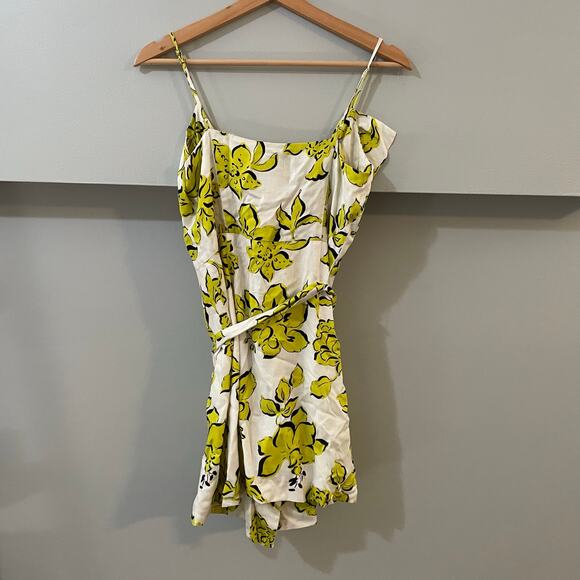 Le Superbe Palm Beach Ruffle Wrap Dress SZ 4 Yellow Floral Mini Dress Going Out - Picture 7 of 12